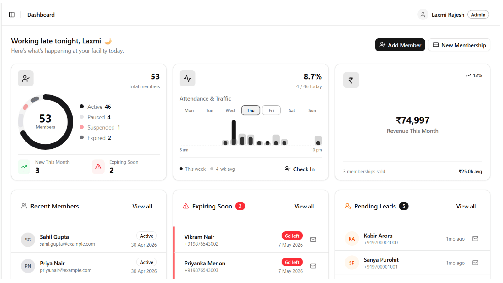 Dashboard — Run your gym