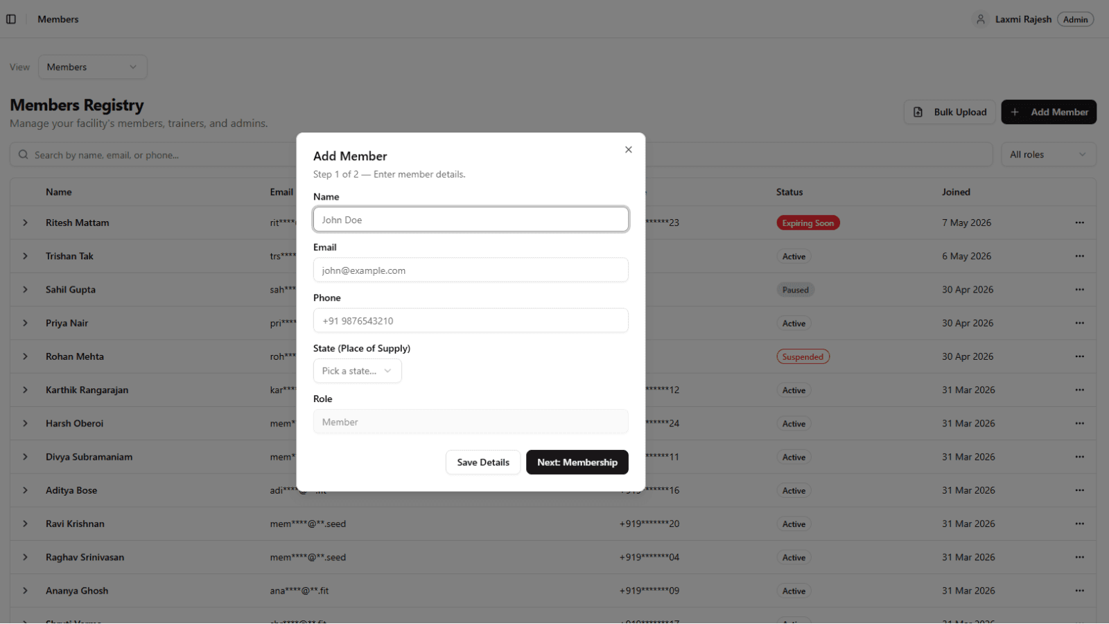 Members page — Import & manage